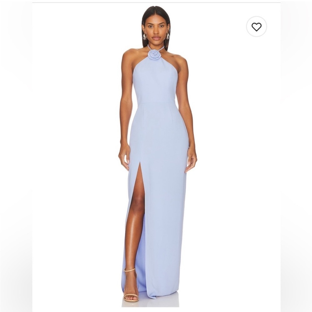 Amanda Uprichard Light Blue Halter Maxi Dress with Front Slit